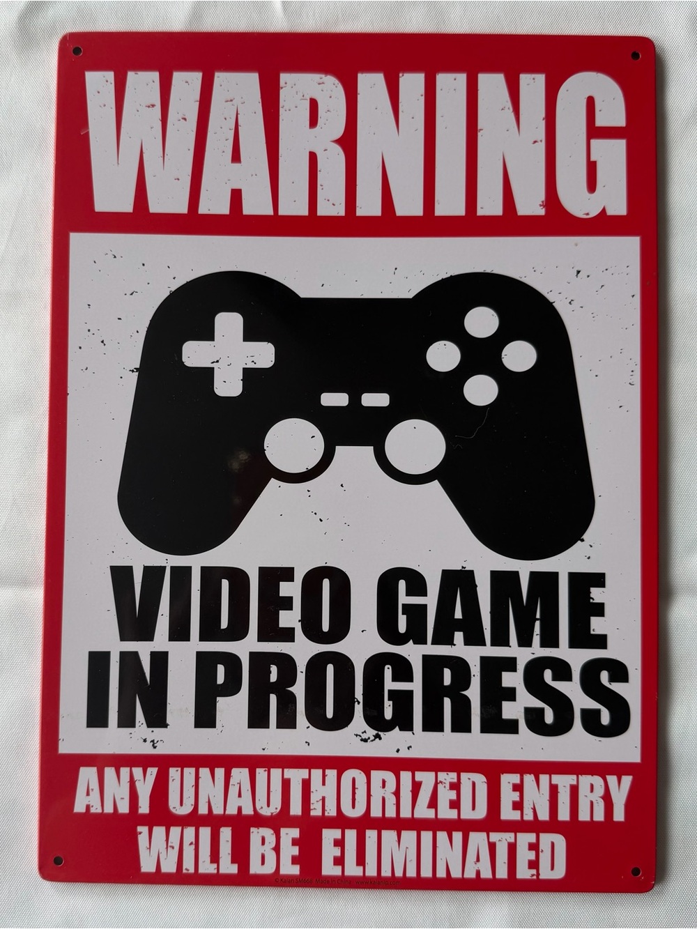 Warning Video Game in Progress metal tin thin wall sign decor red black white
